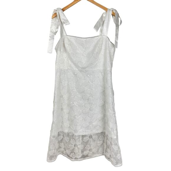 Adrianna Papell Tie Strap Lace Overlay Floral Midi Cocktail Dress White Size 16 - Picture 5 of 16